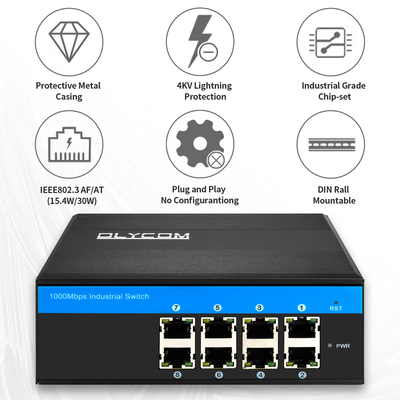 ギガビット産業用管理されていないPoEメディアコンバータ 8ポート 120W 240W DC48V出力