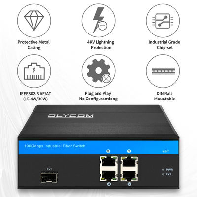 産業用5ポート ギガビットPOEファイバースイッチ 120W 電源予算 SFPスロット 未管理
