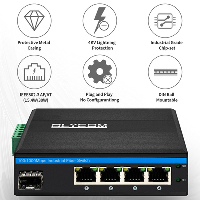 5ポート SFP PoE スイッチ ギガビットネットワーク PoE/PoE+ 120W バジェット DC48V ファンレス CE FCC