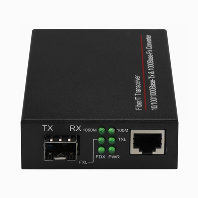 1G SFPメディアコンバータ ギガビット 光ファイバーイーサネット 未管理 ミニサイズ 黒DC5V