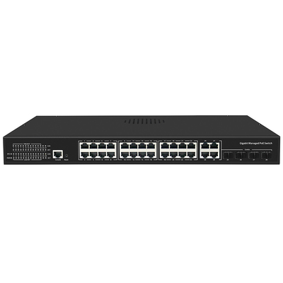 24 ポート PoE スイッチ ギガビットベース L2 L3 スマートマネージド 300W 予算 SFP アップリンク 1U ラック