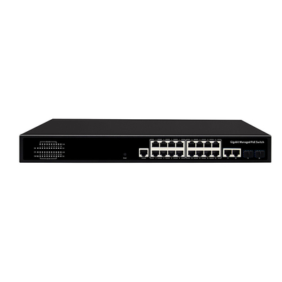 16 ポート ギガビット マネージド PoE スイッチ 商用 1U ラック 300W 2 SFP/RJ45 アップリンク