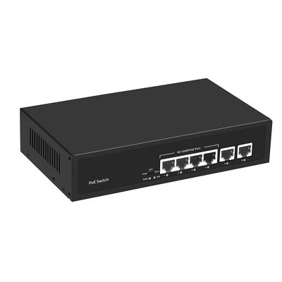 4ポートPoE対応ファストイーサネットCCTVスイッチ、2ポート銅線アップリンク、55Wパワーバジェット、AC入力