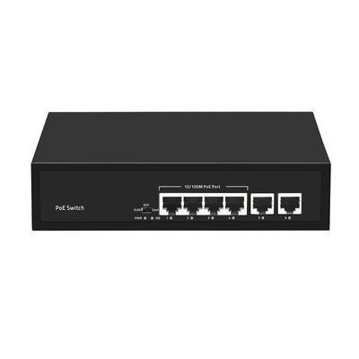 4ポートPoE対応ファストイーサネットCCTVスイッチ、2ポート銅線アップリンク、55Wパワーバジェット、AC入力