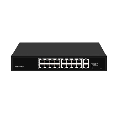 16 ポート PoE スイッチ 10/100M イーサネット 2 SFP/RJ45 アップリンク付き CCTVカメラ 300W予算