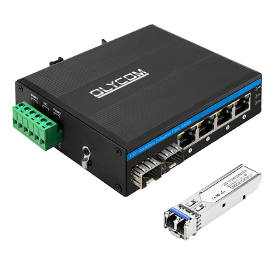 2つのファイバーと4つの自動MDI/MDIX RJ45ポートを持つ6ポート産業ネットワークスイッチ