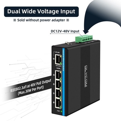 5ポート ギガビット電圧ブースター 12-48VDCインプット 産業用POEネットワークスイッチ