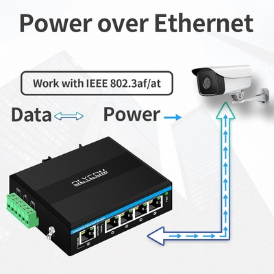 5ポート ギガビット電圧ブースター 12-48VDCインプット 産業用POEネットワークスイッチ