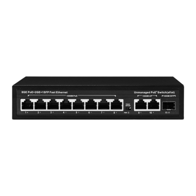 120W管理されていないPOEスイッチ 8 PoE 10/100/1000Mbps + 2 LAN 10/100/1000Mbps + 1SFP 100/1000M