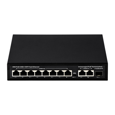 120W管理されていないPOEスイッチ 8 PoE 10/100/1000Mbps + 2 LAN 10/100/1000Mbps + 1SFP 100/1000M