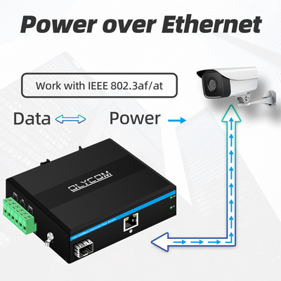工業PoEメディアコンバータ ギガビットイーサネット 30W 48V 出力 ディンレール 未管理
