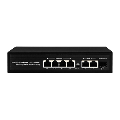 6ポート プラグアンドプレイ POE スイッチ 48V 1000Mbps ポート IEEE 802.3 af/at イーサネット スイッチ POE IP カメラに適しています