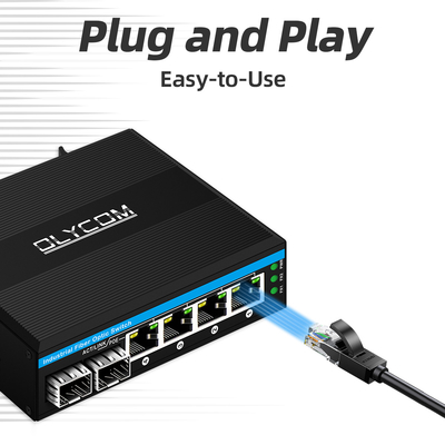 ミニ6ポート ギガビットイーサネットスイッチ ポエスイッチ ディンレール 2 sfp+ 4 RJ45 DC48-52V 双電源入力