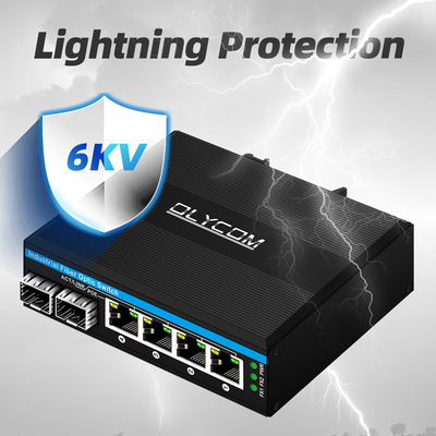 ミニ6ポート ギガビットイーサネットスイッチ ポエスイッチ ディンレール 2 sfp+ 4 RJ45 DC48-52V 双電源入力