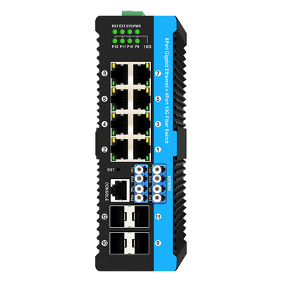 12ポート 10G L2/L3 マネージドPOE+スイッチ オプティカルバイパススイッチ 4*10G sfp +8 RJ45 ディンレールイーサネットスイッチ