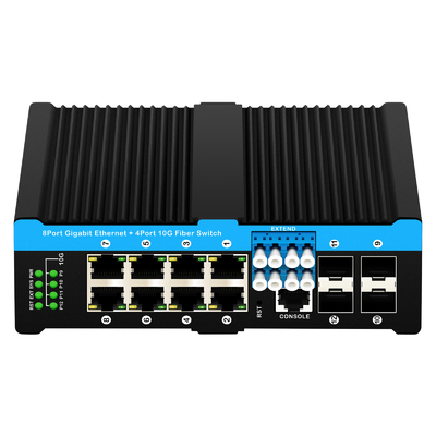 12ポート 10G L2/L3 マネージドPOE+スイッチ オプティカルバイパススイッチ 4*10G sfp +8 RJ45 ディンレールイーサネットスイッチ