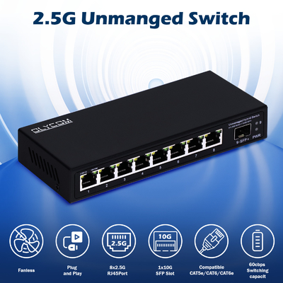 10G イーサネット スイッチ 管理されていないネットワーク スイッチ 8*2.5G RJ45+1*10G SFP ポート