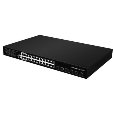 24 ポート 2.5G PoE マネージド スイッチ 10G ファイバー アップリンク L3 層 400W 予算 AC 入力 CE