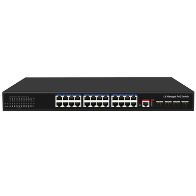 24 ポート PoE スイッチ 10G ファイバー300W 予算USB コンソール L3 管理されたAC入力
