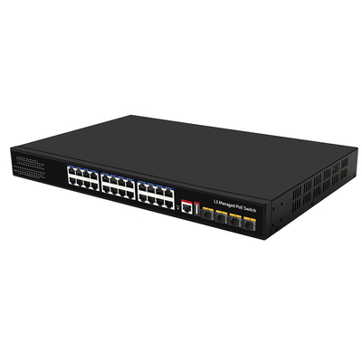 24 ポート PoE スイッチ 10G ファイバー300W 予算USB コンソール L3 管理されたAC入力