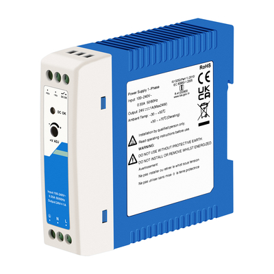 24V産業用電源アダプタ CE UL リスト1A出力 AC/DC 双入力 DINレール
