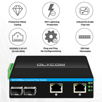 産業用POEスイッチ 2 SFP + 2 RJ45 ポート 6KV電圧過剰保護とDC48V電源入力