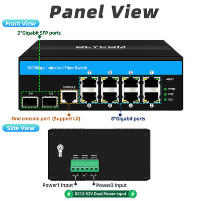 堅牢マネージドイーサネットスイッチ Vitesseチップセット 2 SFP 8 RJ45 SNMP管理付き産業用イーサネットスイッチ