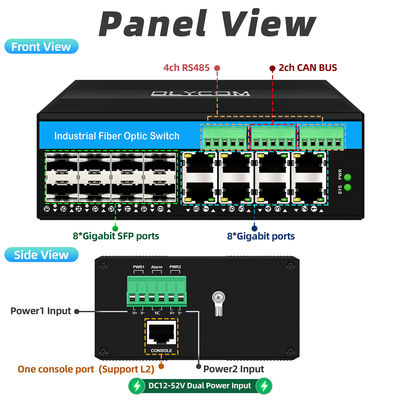 CANバスRS485搭載 6ポート産業用ファイバーマネージドスイッチ、過酷環境対応、ファンレス、IP40
