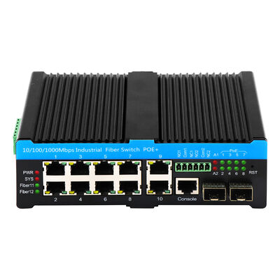 12-ポート L2+ マネージドイーサネットスイッチ 1G ベース ファイバー/RJ45 アップリンク 頑丈な設計 DIN 搭載