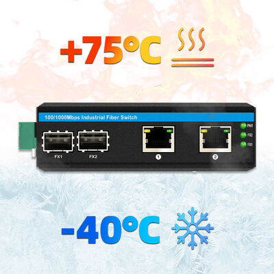 Industrial Unmanaged POE Switch with 6KV Surge Protection, Wide Temperature Range -40°C to +75°C, and 2 SFP + 2 RJ45 Ports