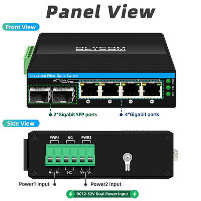 Industrial Unmanaged POE Switch with 2SFP+4RJ45 Ports, 6KV Surge Protection, and Wide Temperature Range (-40°C to +75°C)