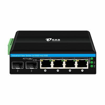産業用 2.5G PoE ファイバースイッチ 4ポート PoE+ SFP 10G アップリンク 2ポート DINレール
