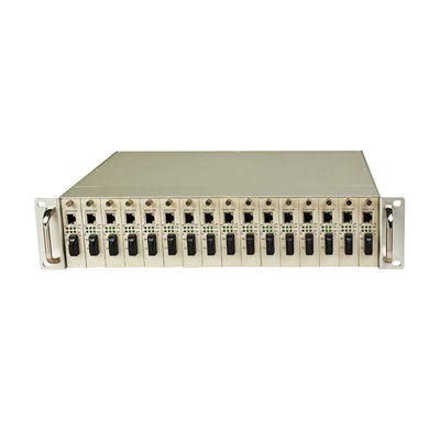 16スロットメディアコンバーターラックシャーシ デュアルAC/DC電源 2Uサイズ アンマネージド CE RoHS FCC
