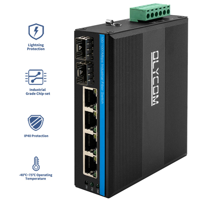 産業ネットワーク スイッチ 6 ポート 100M/1000M ファイバー 未使用 ディンレール 12V 24V 入力